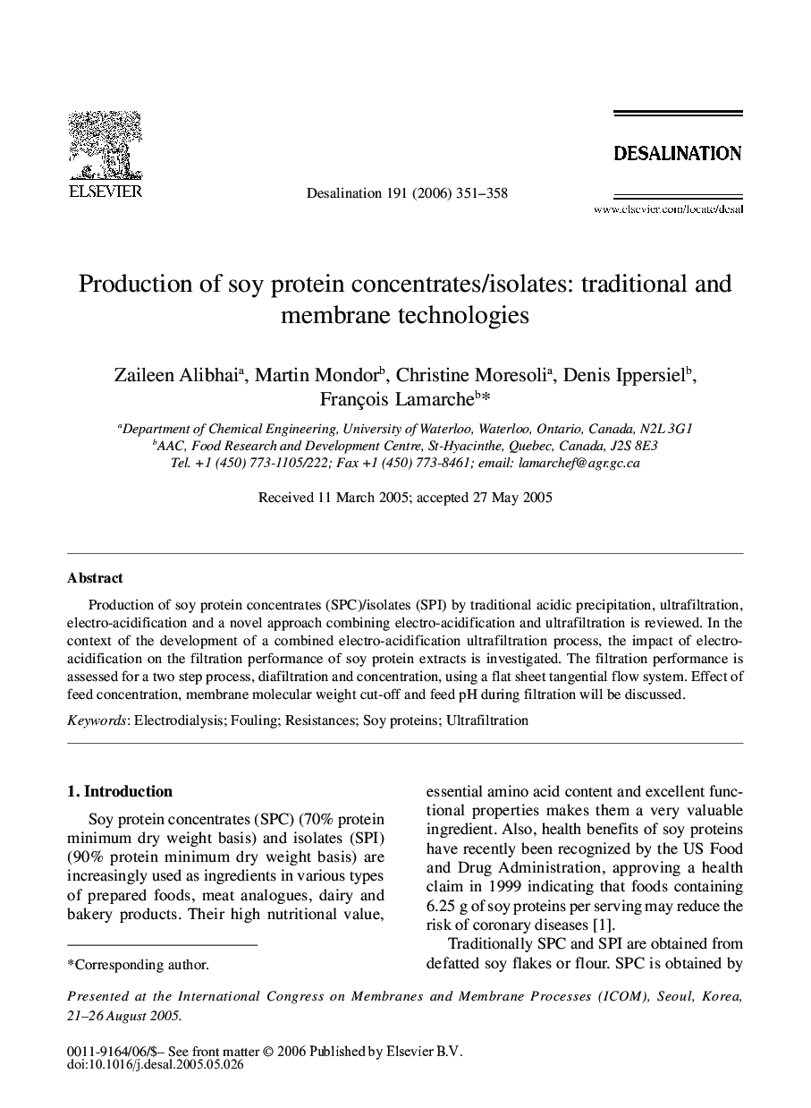 Production of soy protein concentrates/isolates: traditional and membrane technologies