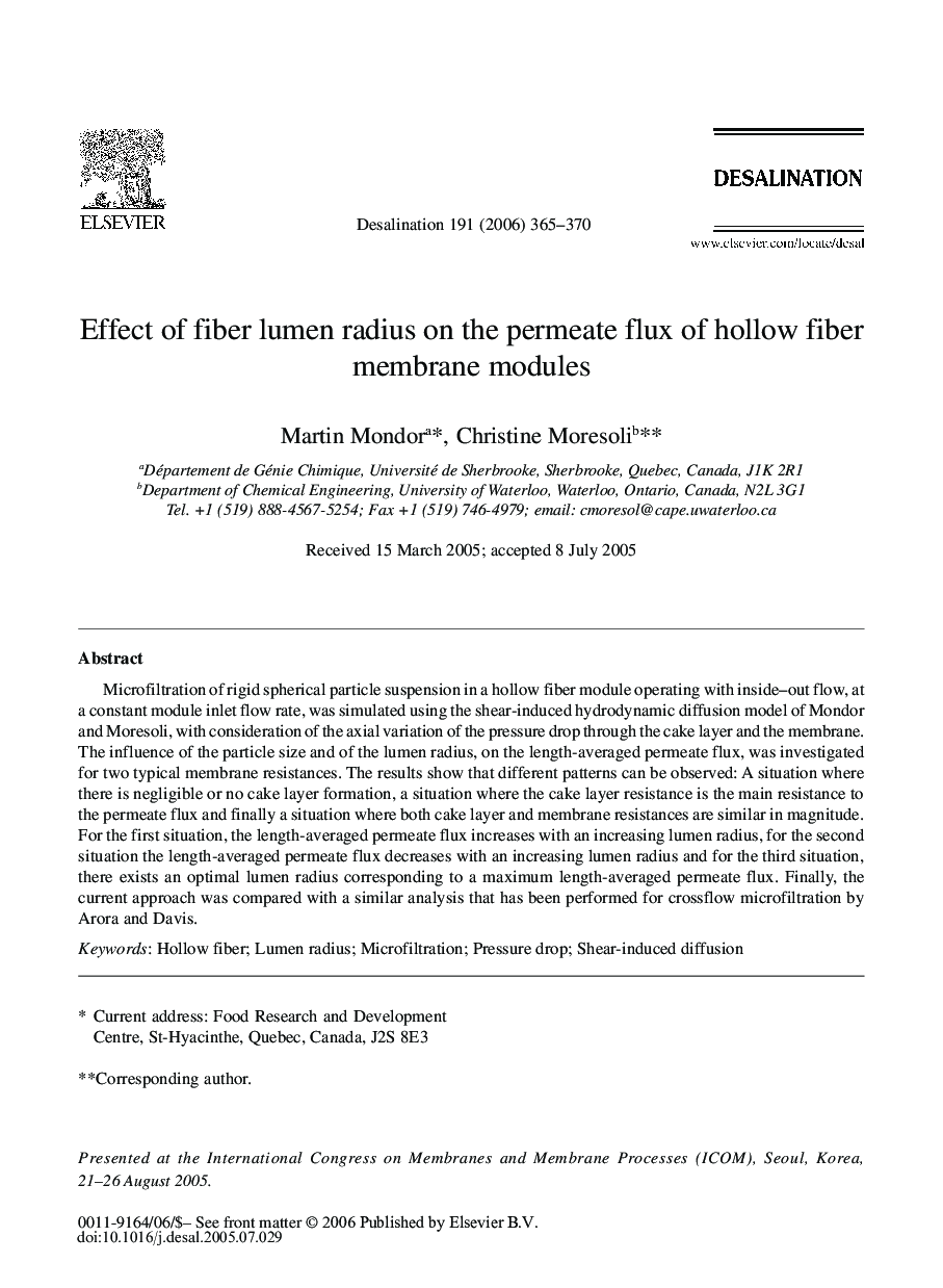 Effect of fiber lumen radius on the permeate flux of hollow fiber membrane modules