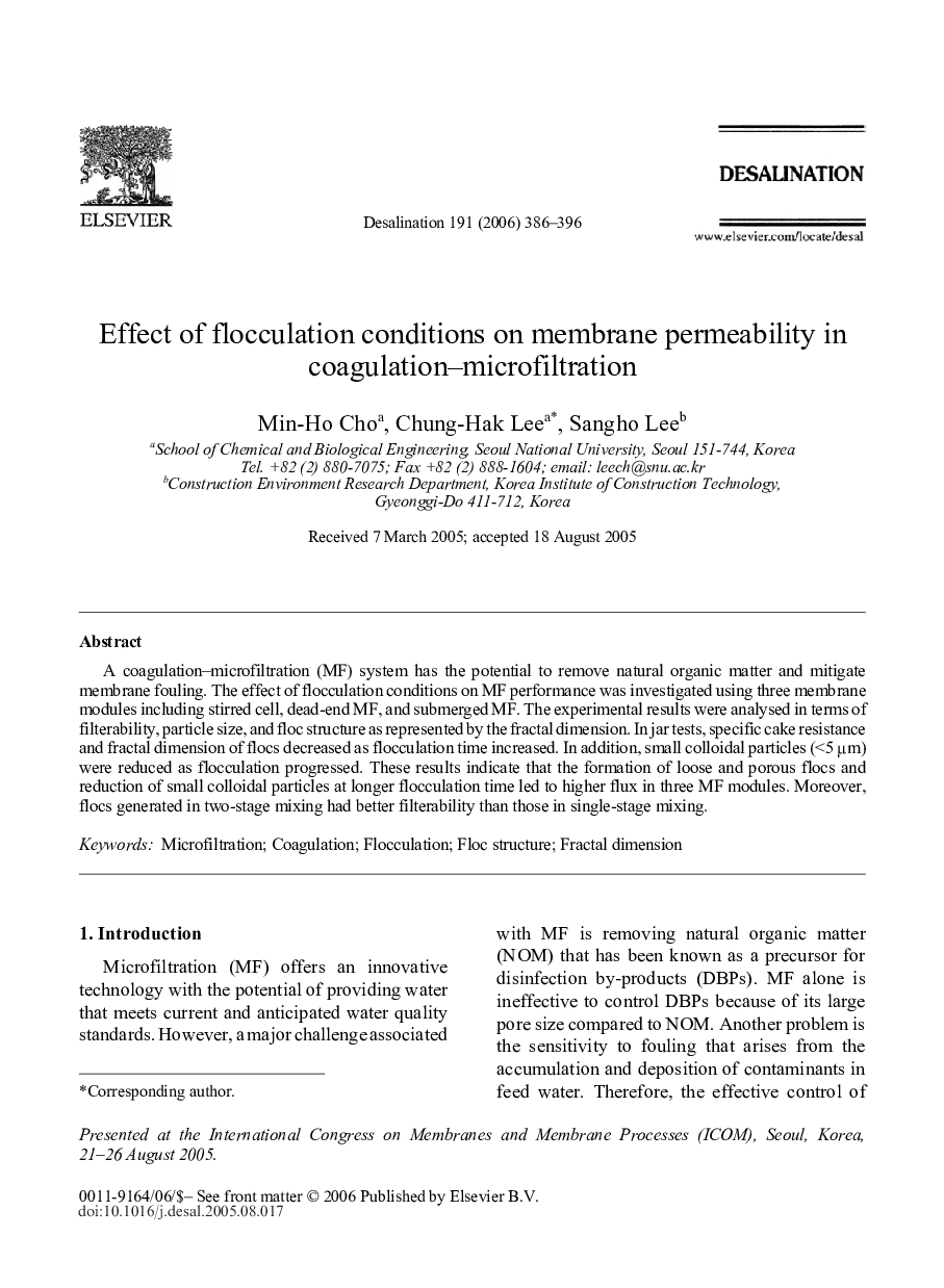 Effect of flocculation conditions on membrane permeability in coagulation-microfiltration