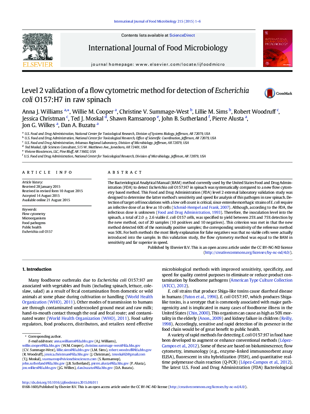 Level 2 validation of a flow cytometric method for detection of Escherichia coli O157:H7 in raw spinach