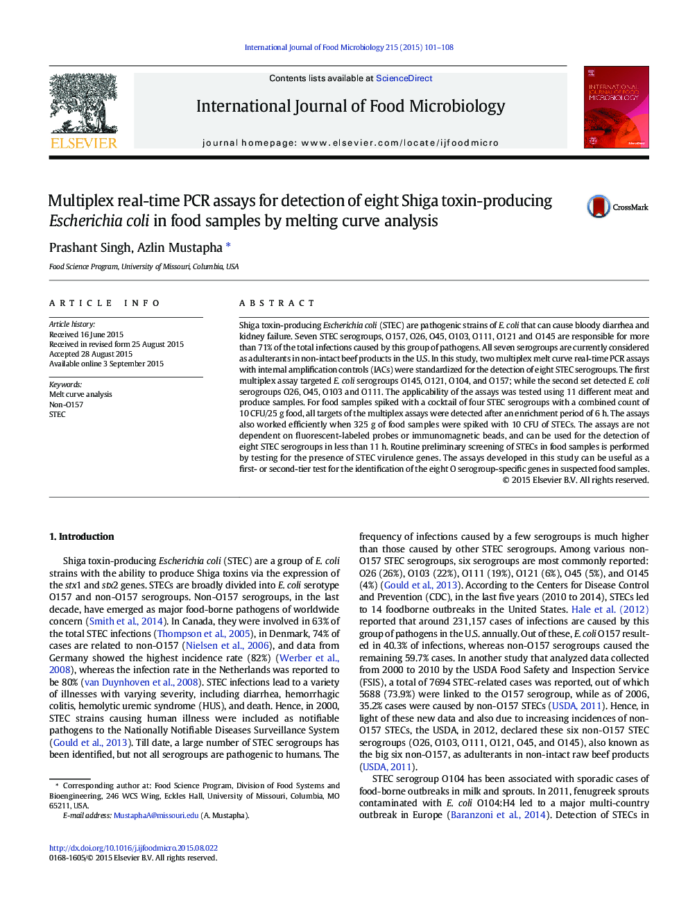 Multiplex real-time PCR assays for detection of eight Shiga toxin-producing Escherichia coli in food samples by melting curve analysis