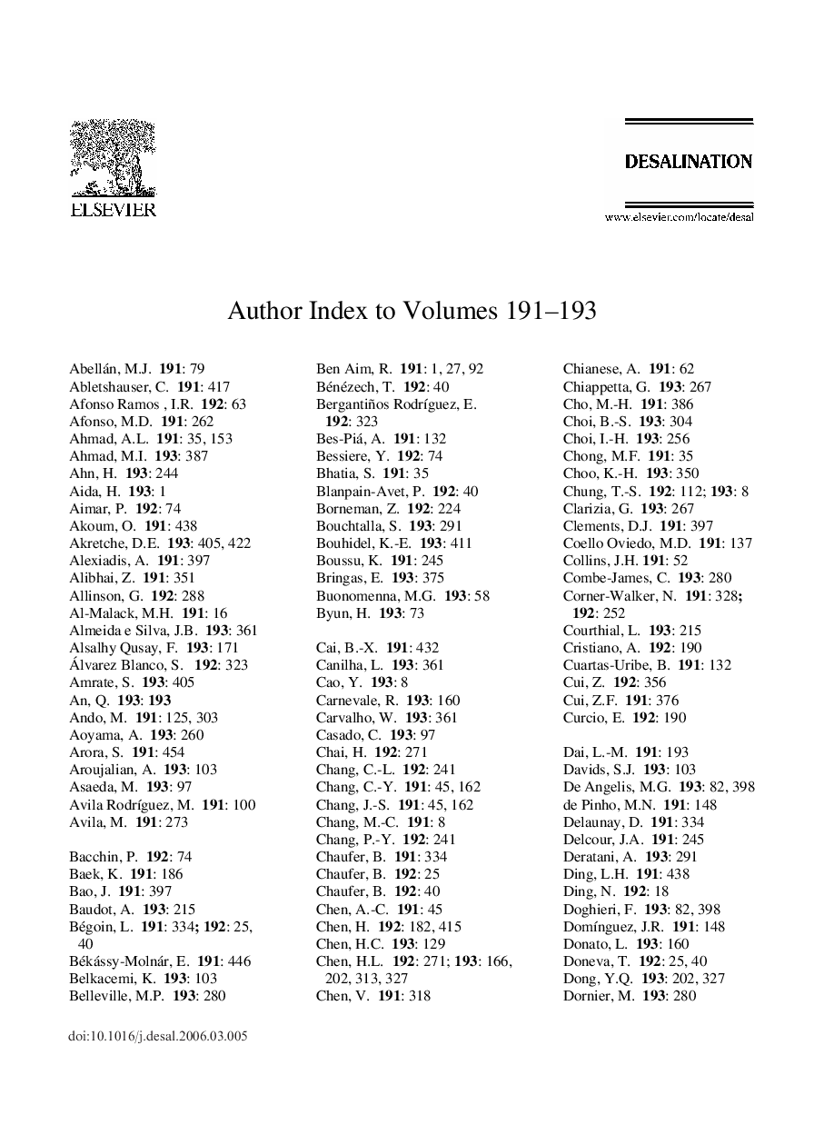 Author Index to Volumes 191-193