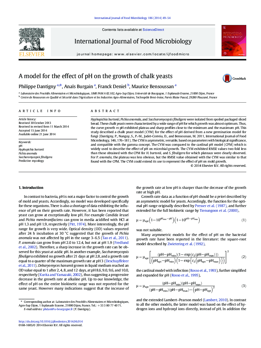 A model for the effect of pH on the growth of chalk yeasts