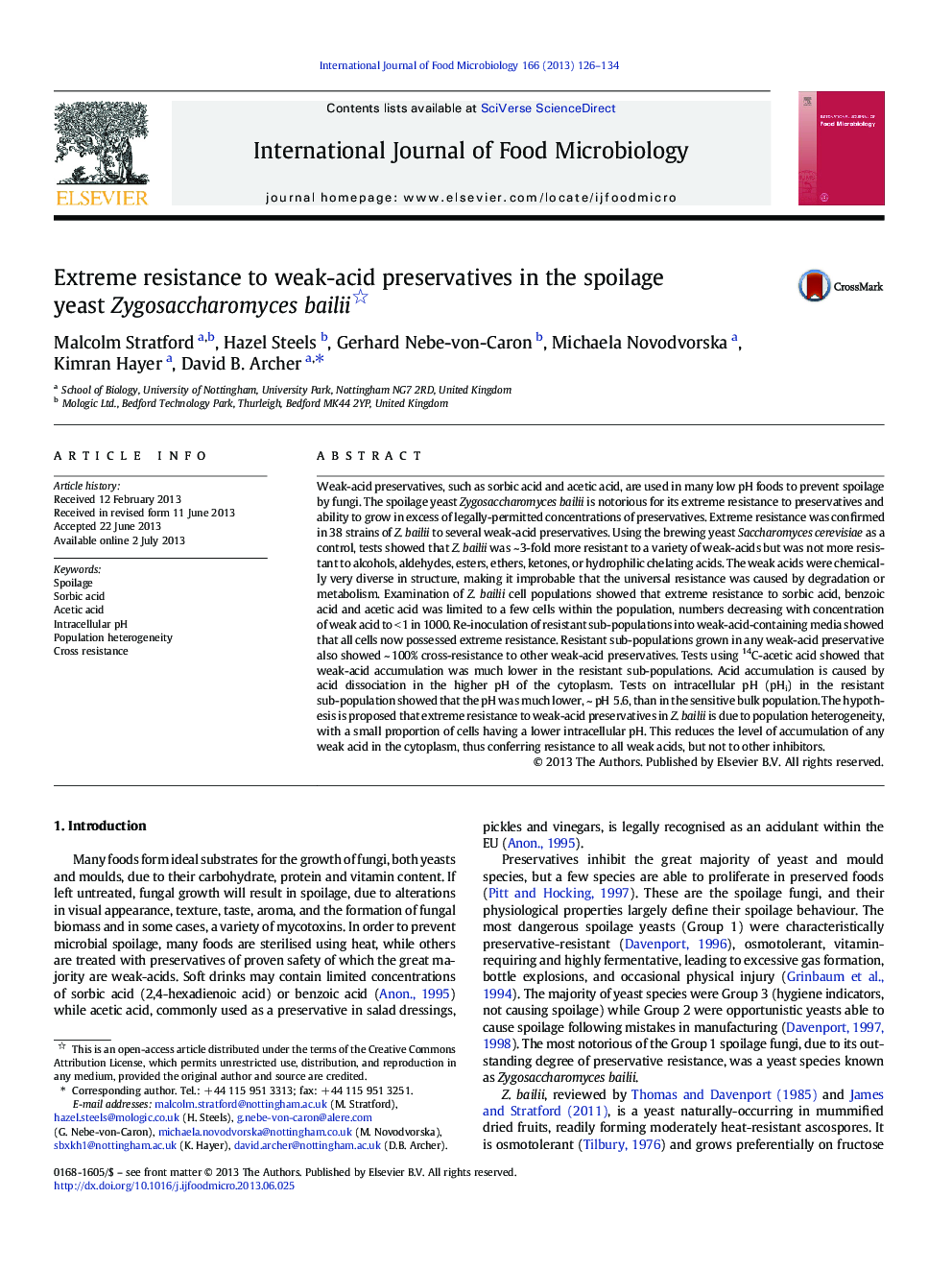 Extreme resistance to weak-acid preservatives in the spoilage yeast Zygosaccharomyces bailii