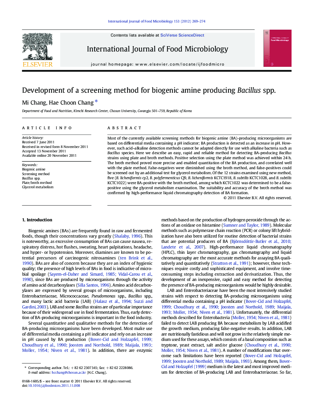 Development of a screening method for biogenic amine producing Bacillus spp.