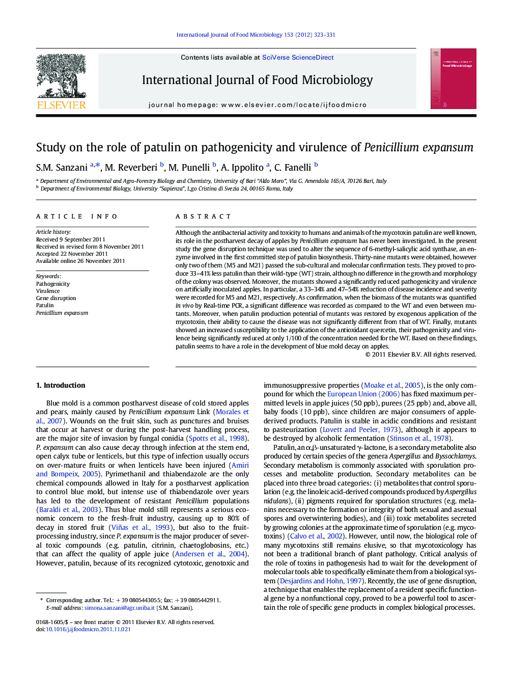 Study on the role of patulin on pathogenicity and virulence of Penicillium expansum