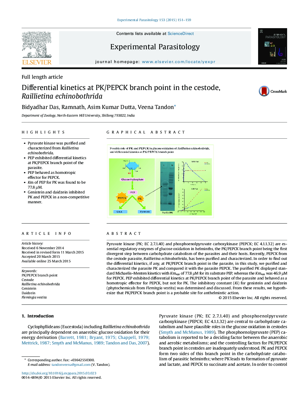 Differential kinetics at PK/PEPCK branch point in the cestode, Raillietina echinobothrida