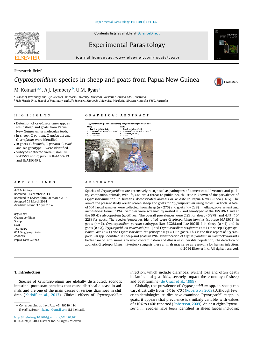 Research BriefCryptosporidium species in sheep and goats from Papua New Guinea