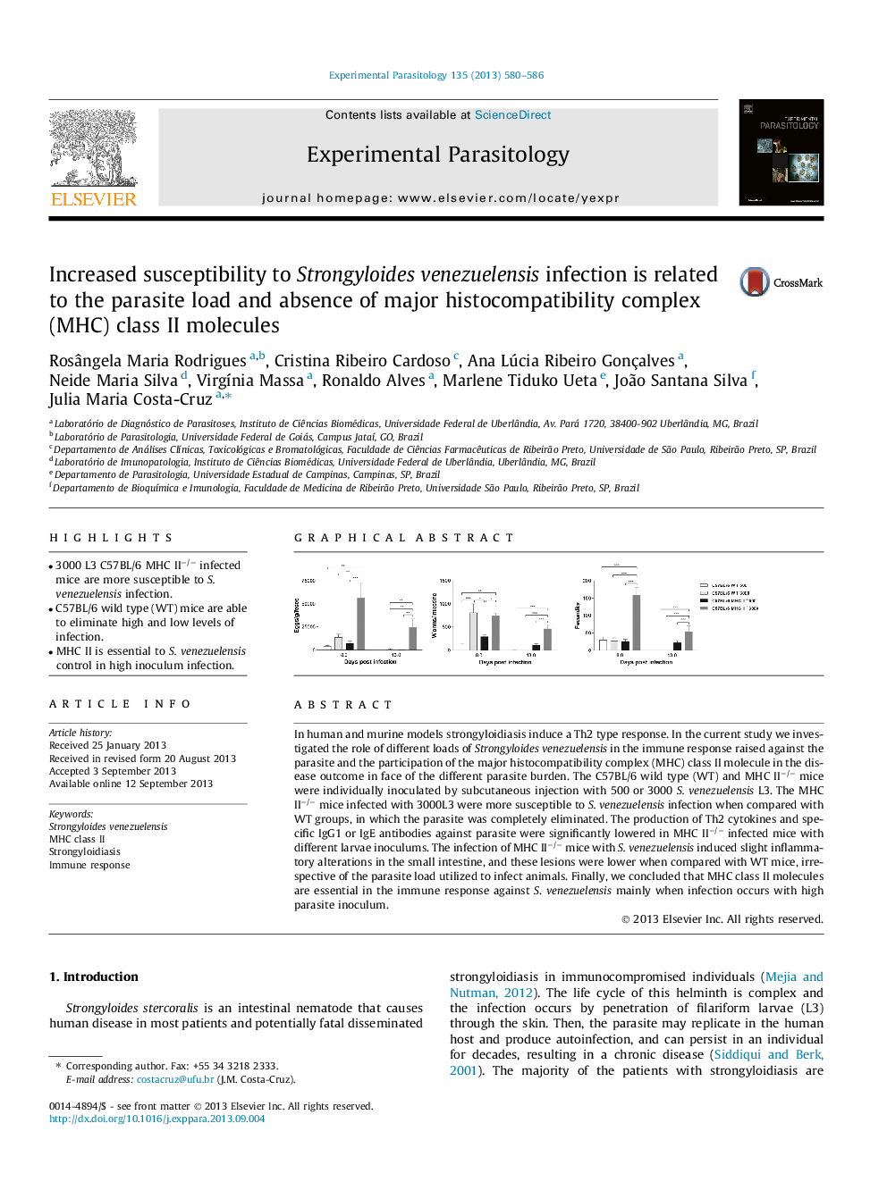 Increased susceptibility to Strongyloides venezuelensis infection is related to the parasite load and absence of major histocompatibility complex (MHC) class II molecules