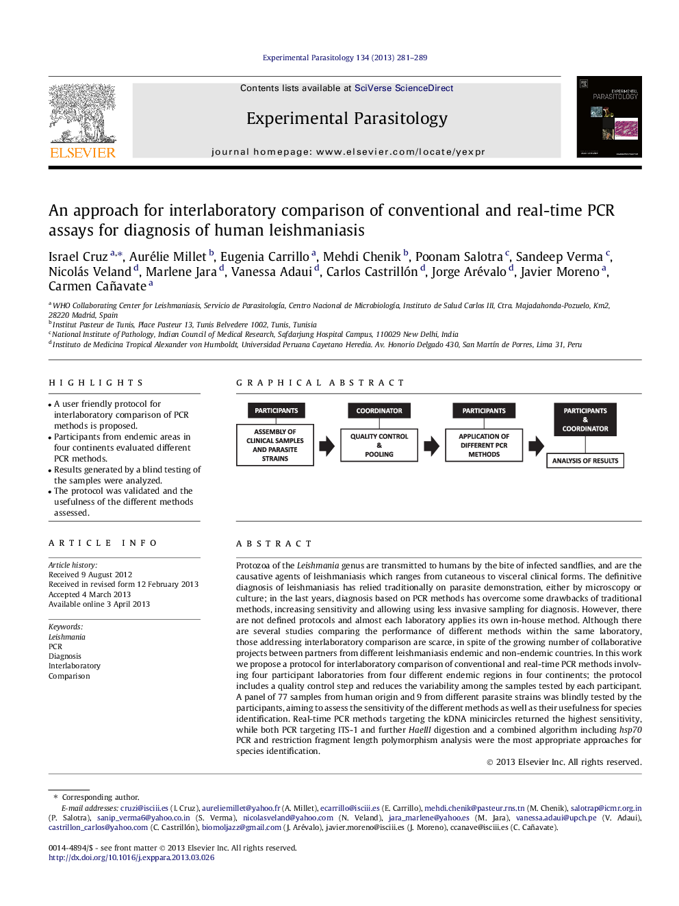 An approach for interlaboratory comparison of conventional and real-time PCR assays for diagnosis of human leishmaniasis