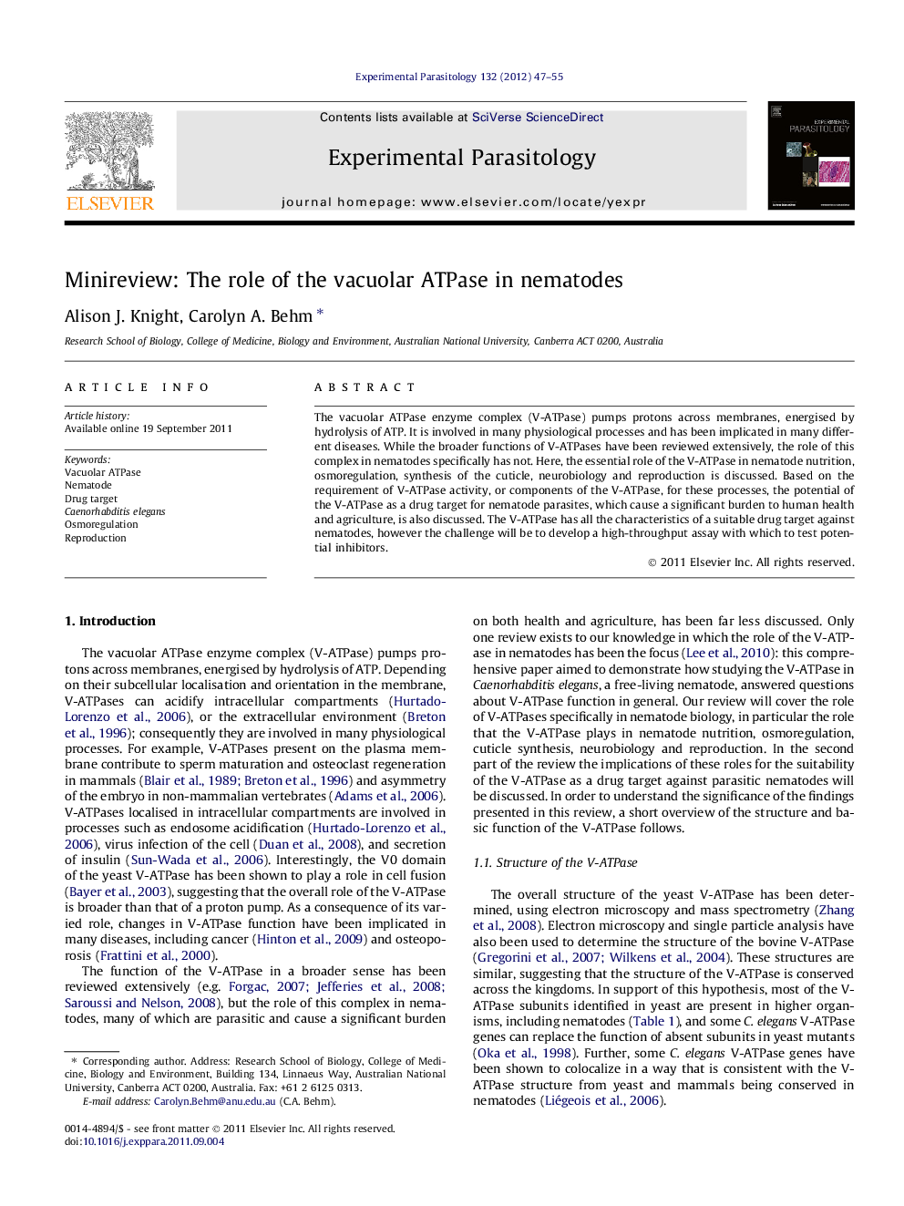 Minireview: The role of the vacuolar ATPase in nematodes