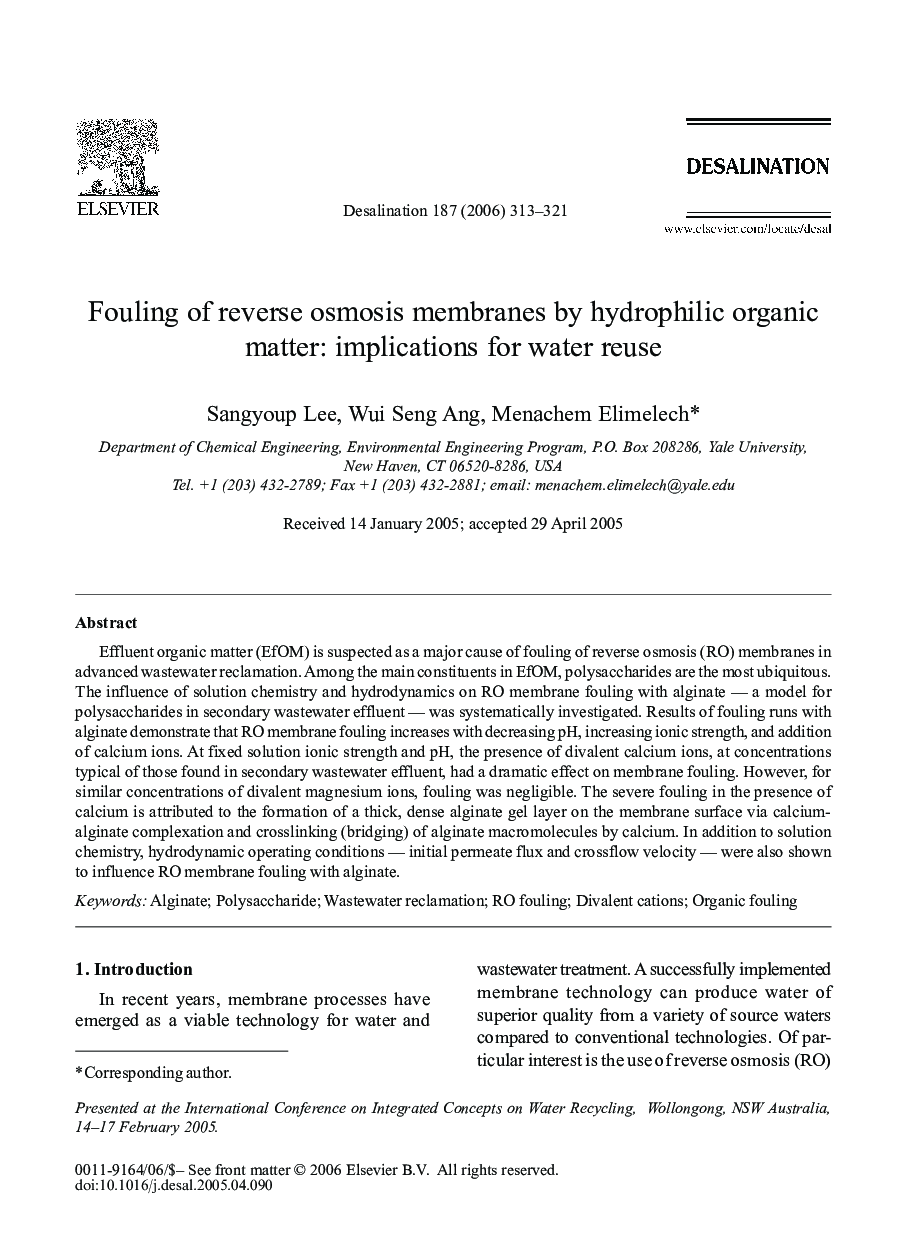 Fouling of reverse osmosis membranes by hydrophilic organic matter: implications for water reuse