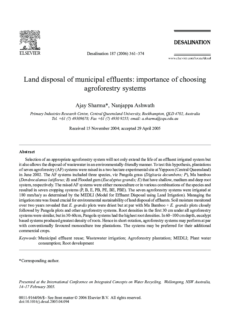 Land disposal of municipal effluents: importance of choosing agroforestry systems