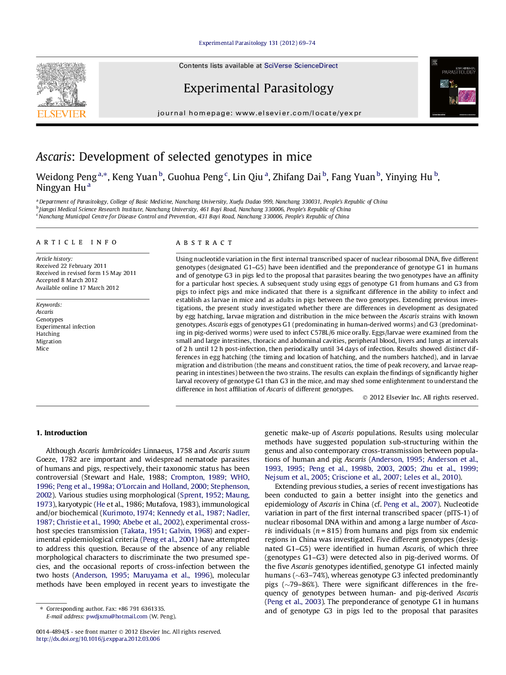 Ascaris: Development of selected genotypes in mice