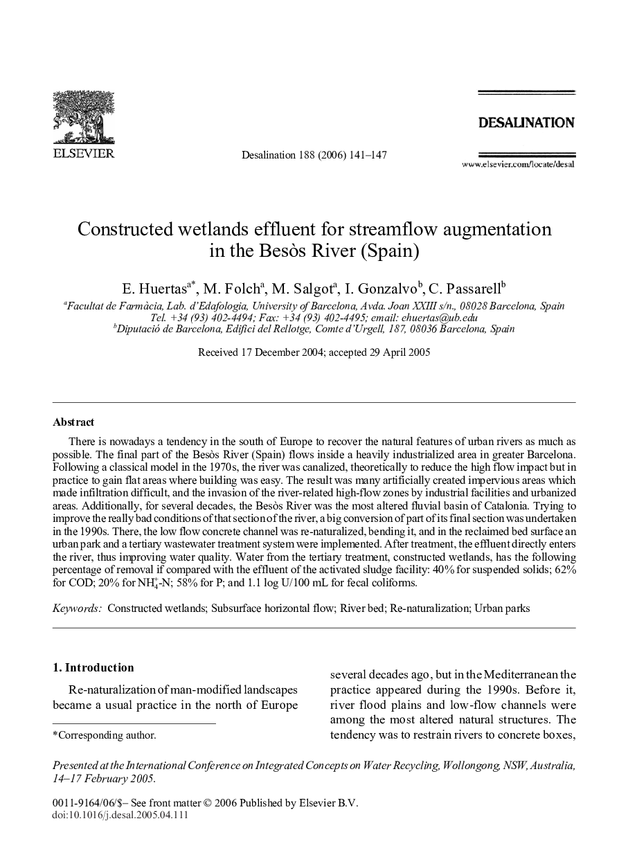 Constructed wetlands effluent for streamflow augmentation in the Besòs River (Spain)