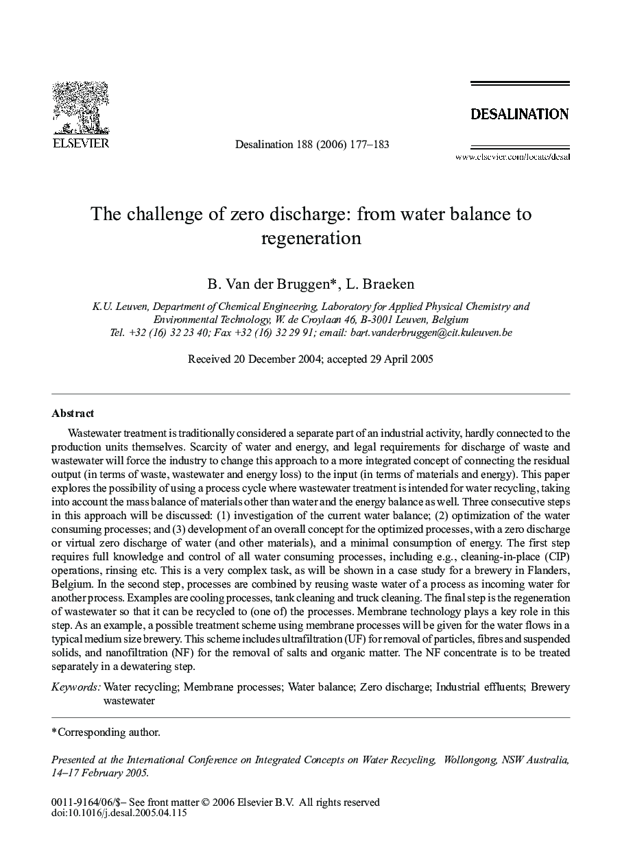 The challenge of zero discharge: from water balance to regeneration