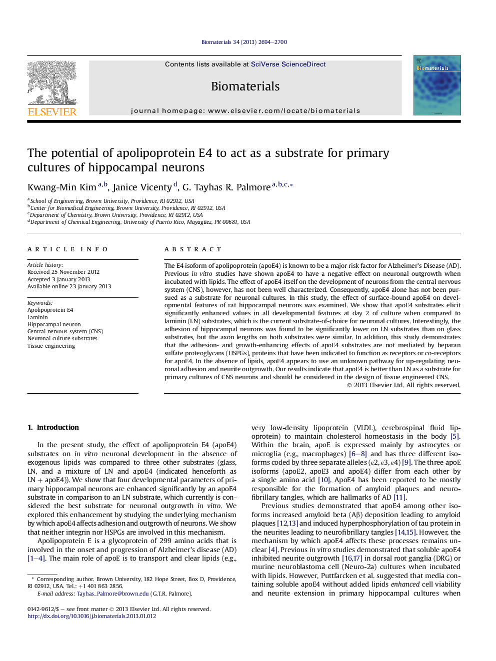 The potential of apolipoprotein E4 to act as a substrate for primary cultures of hippocampal neurons