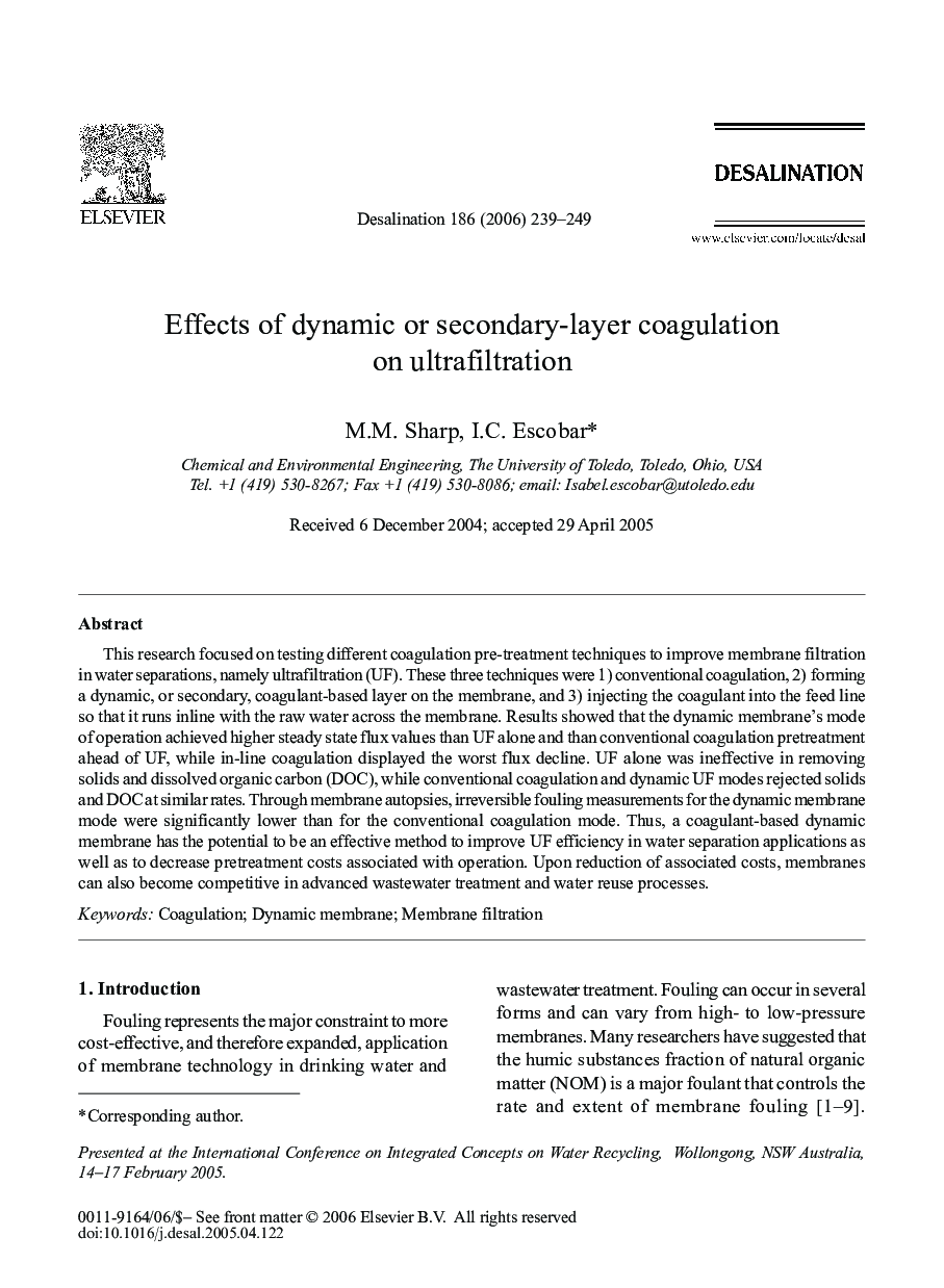 Effects of dynamic or secondary-layer coagulation on ultrafiltration