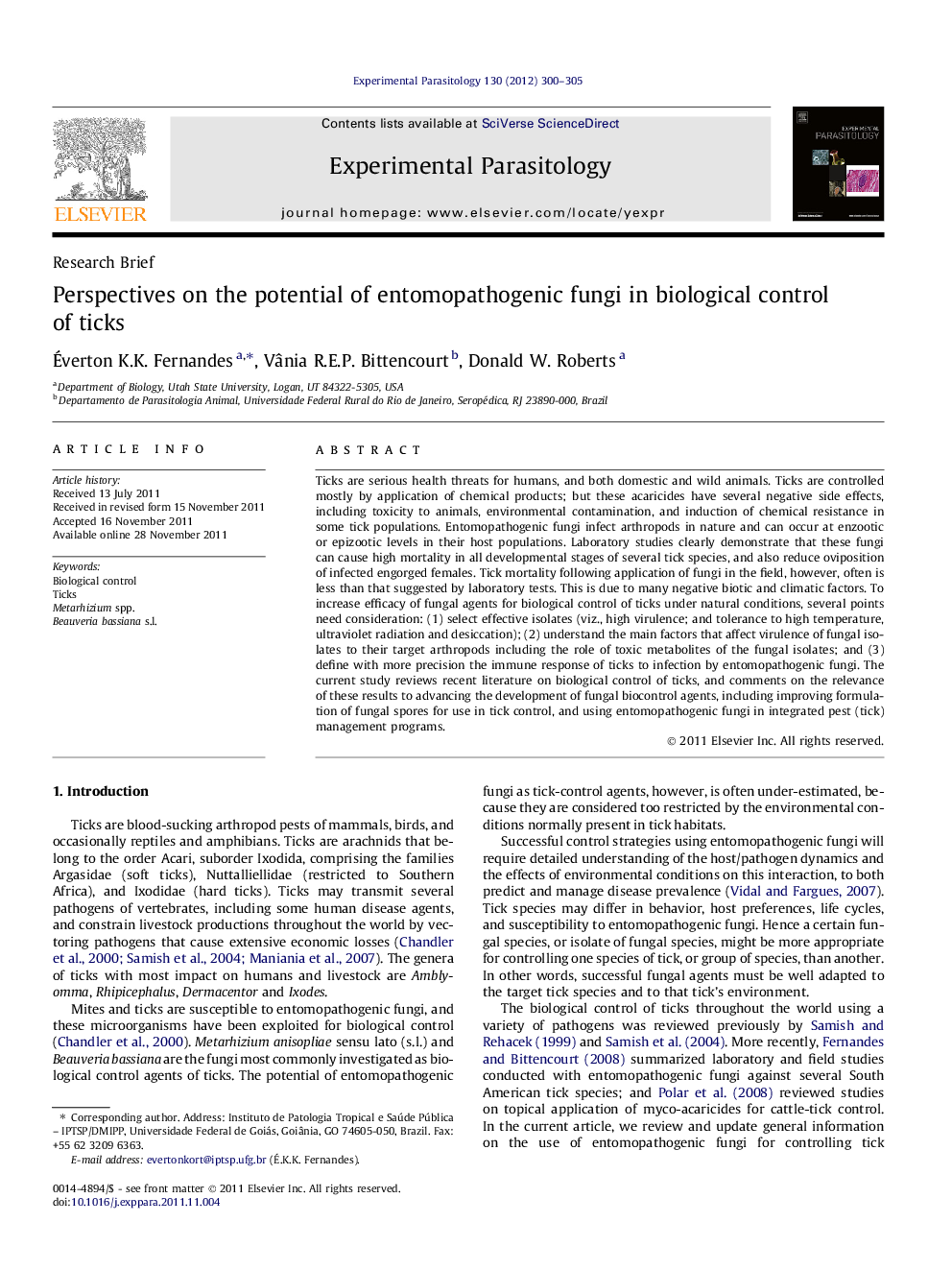 Perspectives on the potential of entomopathogenic fungi in biological control of ticks