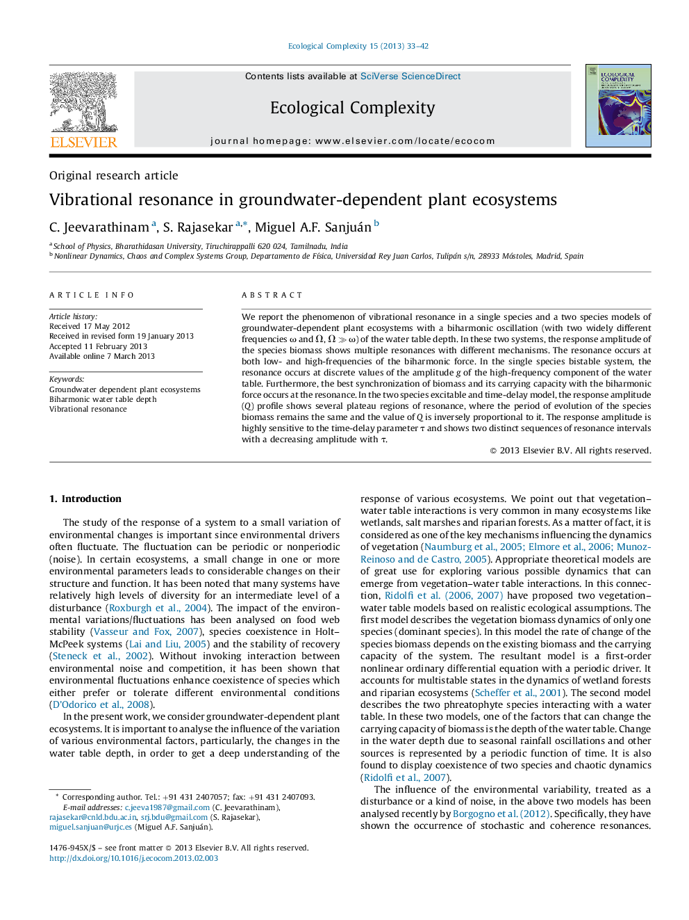 Vibrational resonance in groundwater-dependent plant ecosystems