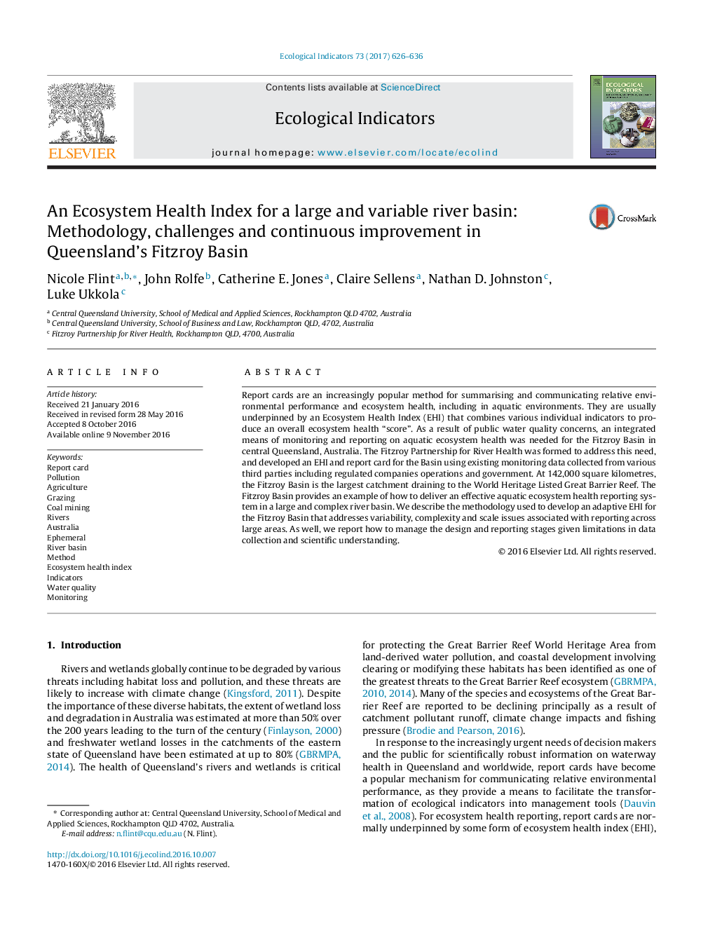 An Ecosystem Health Index for a large and variable river basin: Methodology, challenges and continuous improvement in Queensland's Fitzroy Basin