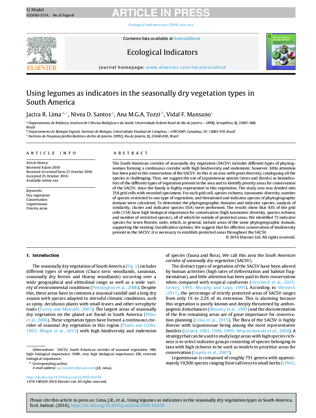 Using legumes as indicators in the seasonally dry vegetation types in South America