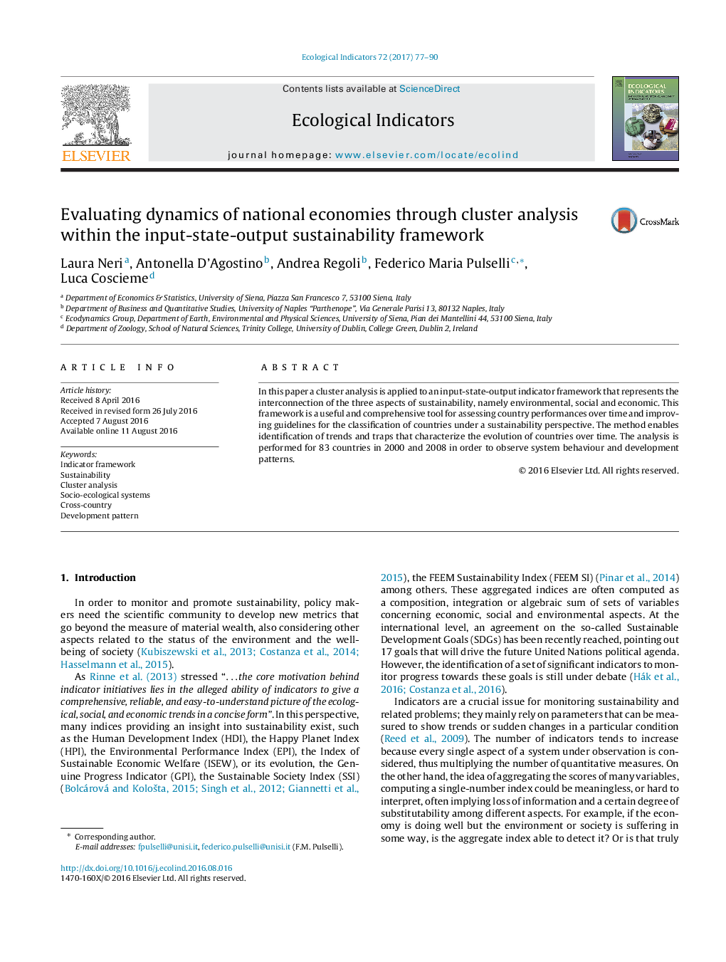 Evaluating dynamics of national economies through cluster analysis within the input-state-output sustainability framework