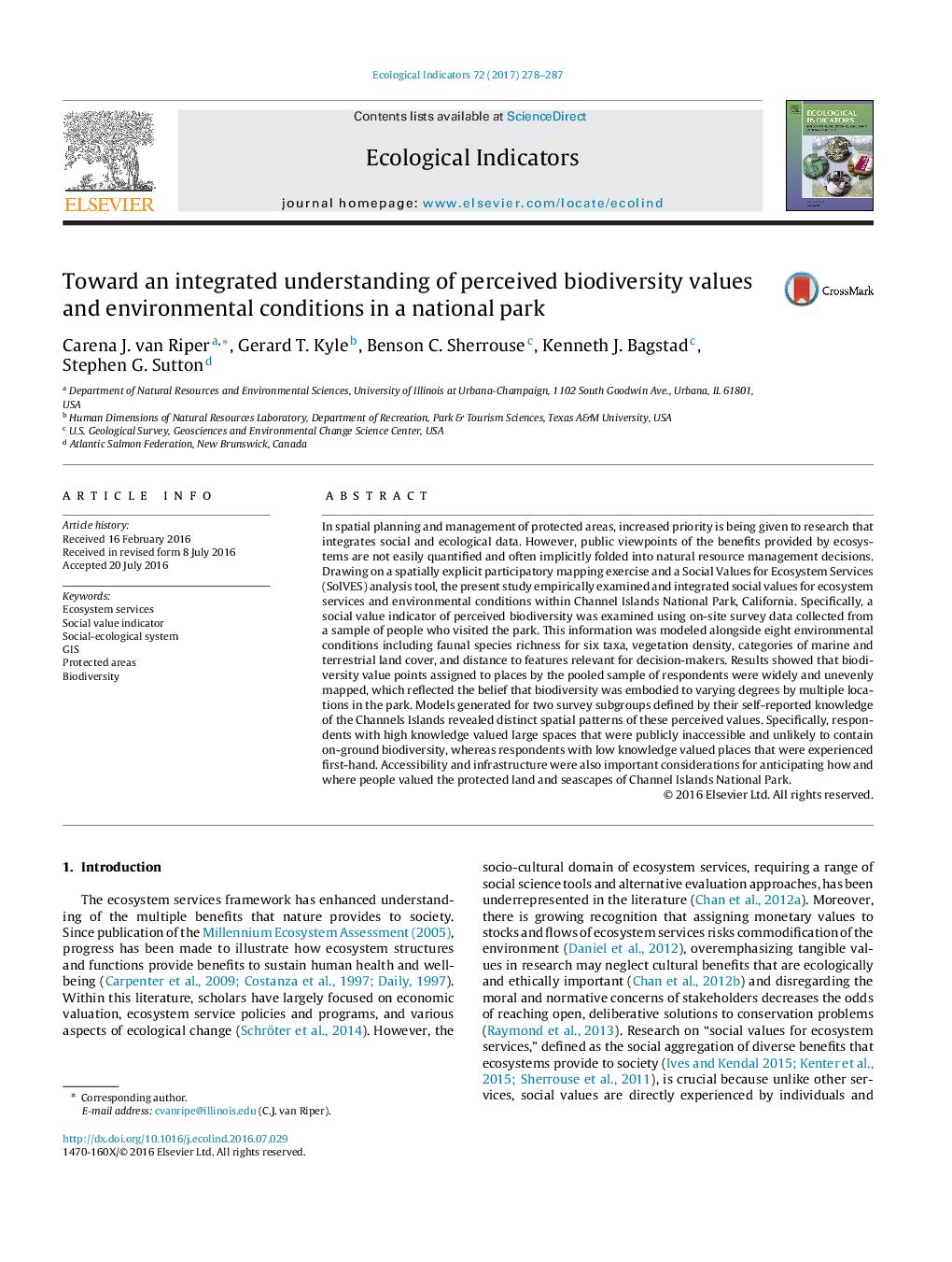 Toward an integrated understanding of perceived biodiversity values and environmental conditions in a national park