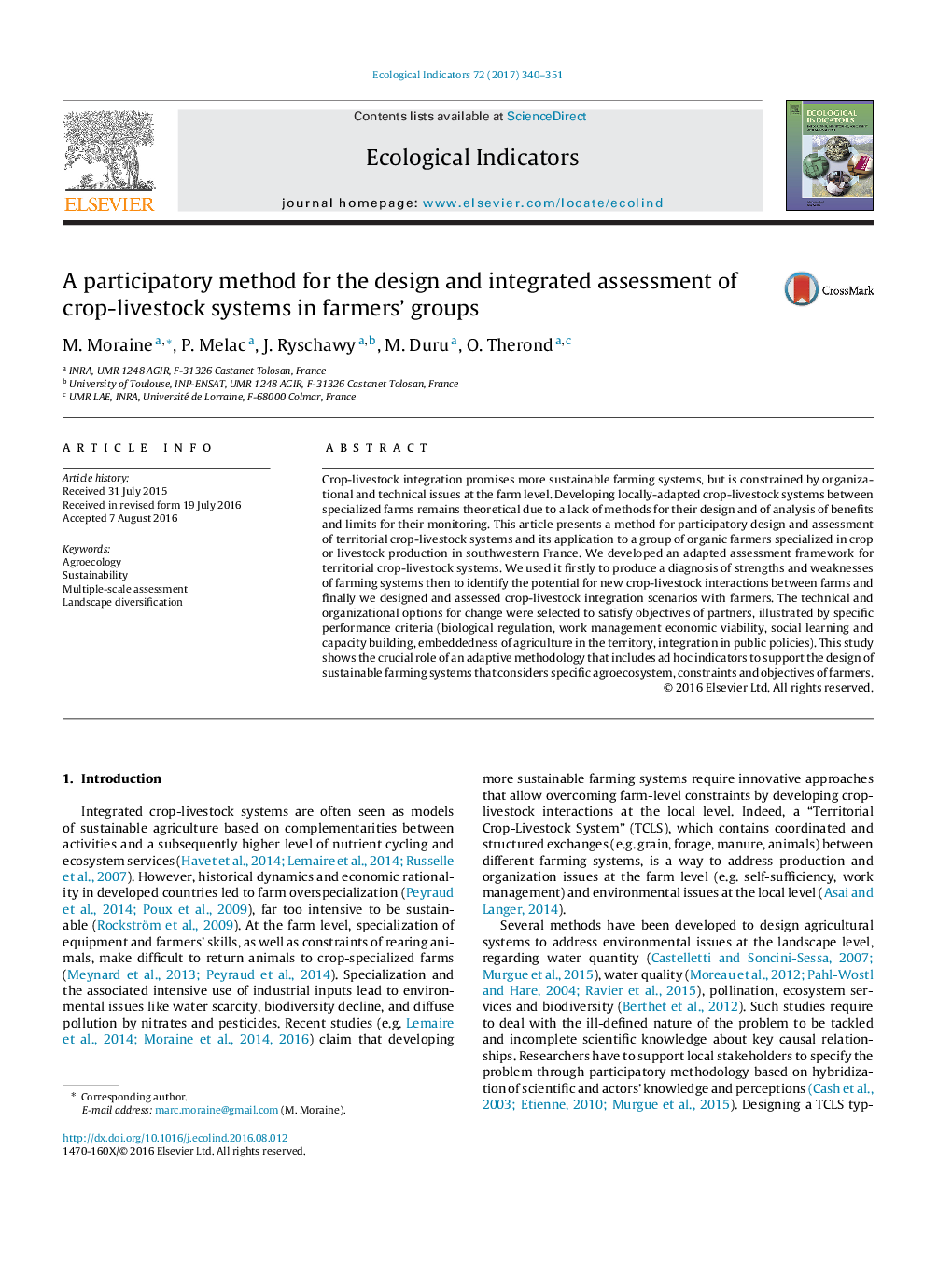 A participatory method for the design and integrated assessment of crop-livestock systems in farmers' groups