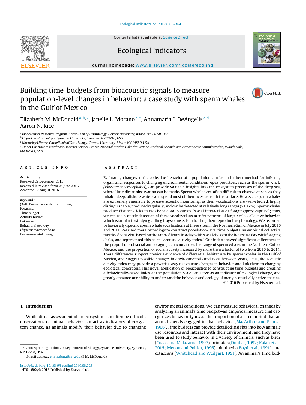 Building time-budgets from bioacoustic signals to measure population-level changes in behavior: a case study with sperm whales in the Gulf of Mexico