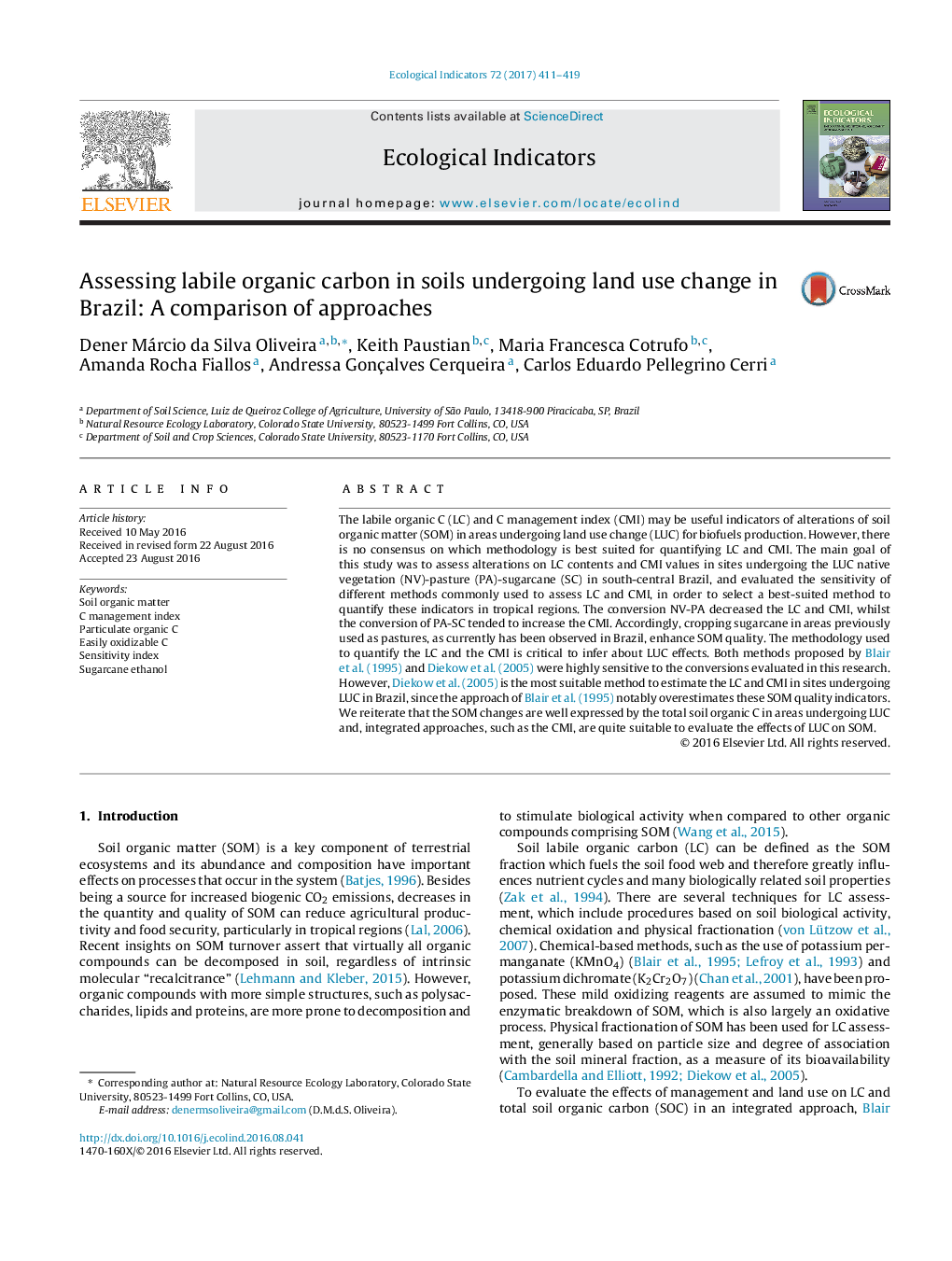 Assessing labile organic carbon in soils undergoing land use change in Brazil: A comparison of approaches