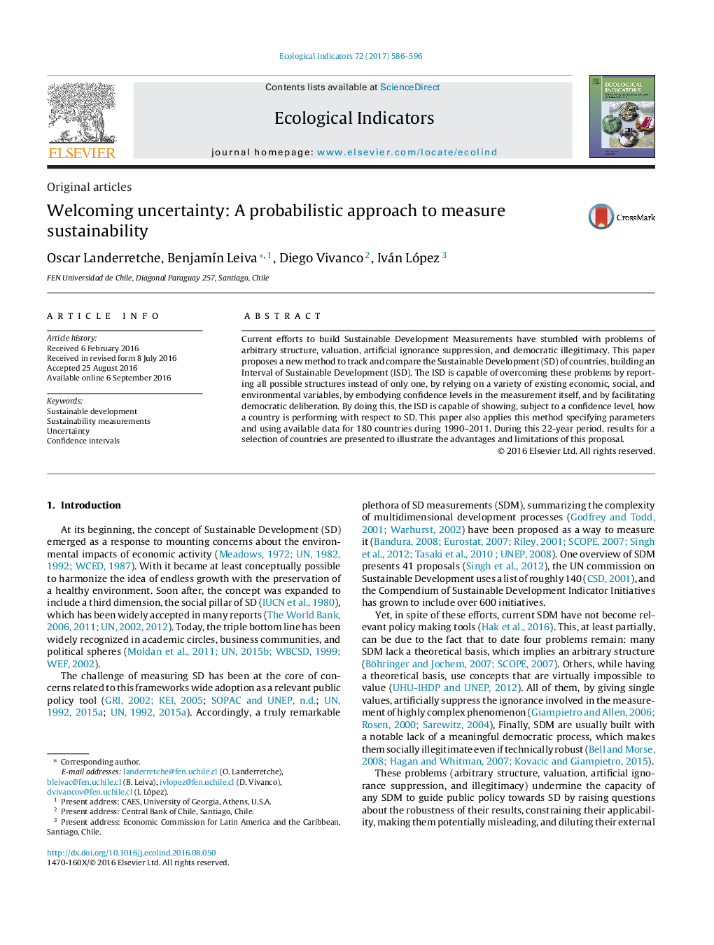 Original articlesWelcoming uncertainty: A probabilistic approach to measure sustainability