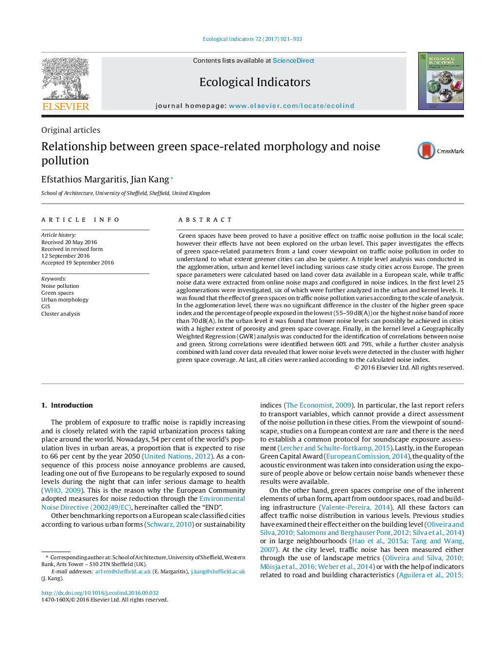 Relationship between green space-related morphology and noise pollution