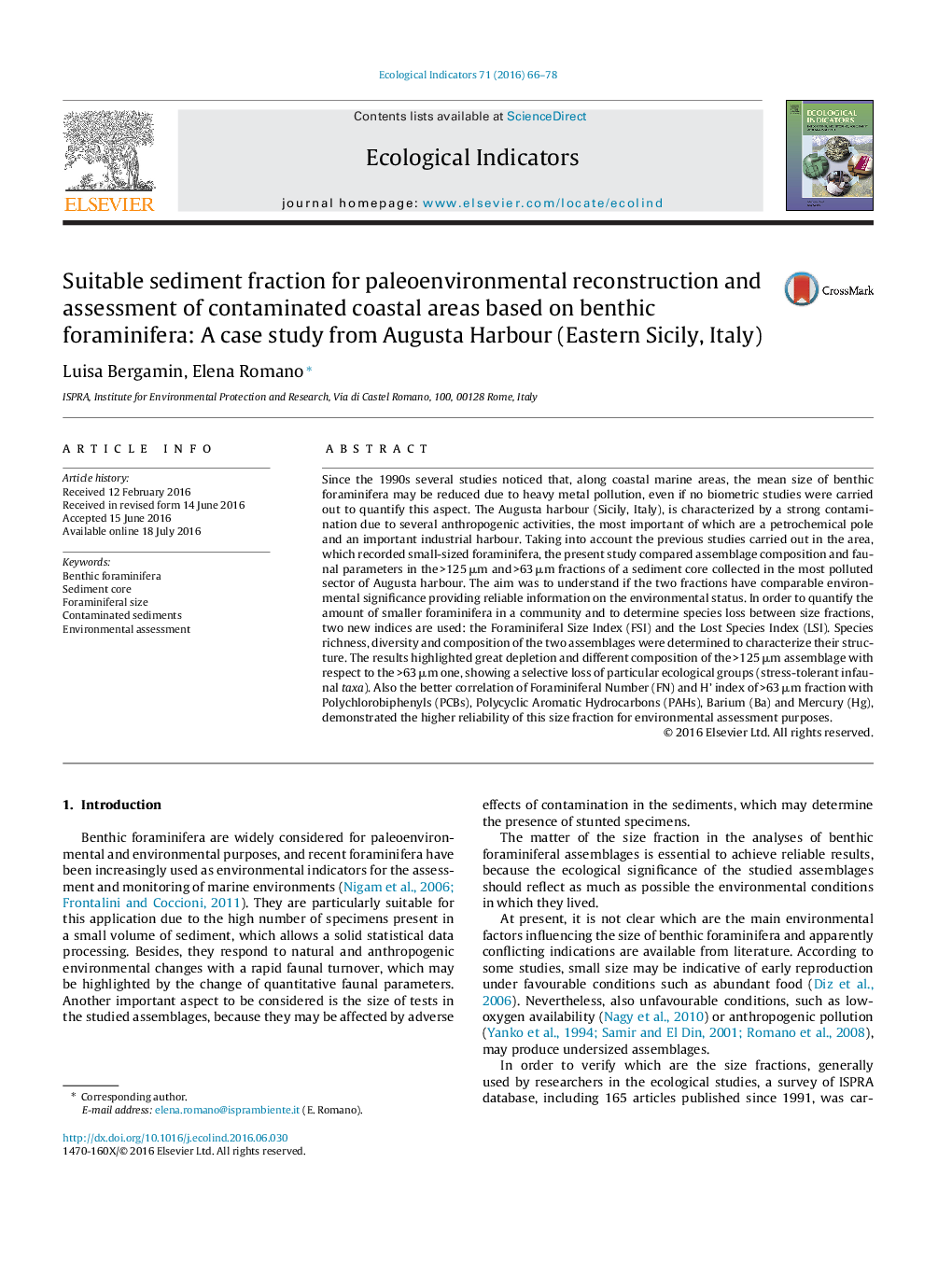 Suitable sediment fraction for paleoenvironmental reconstruction and assessment of contaminated coastal areas based on benthic foraminifera: A case study from Augusta Harbour (Eastern Sicily, Italy)