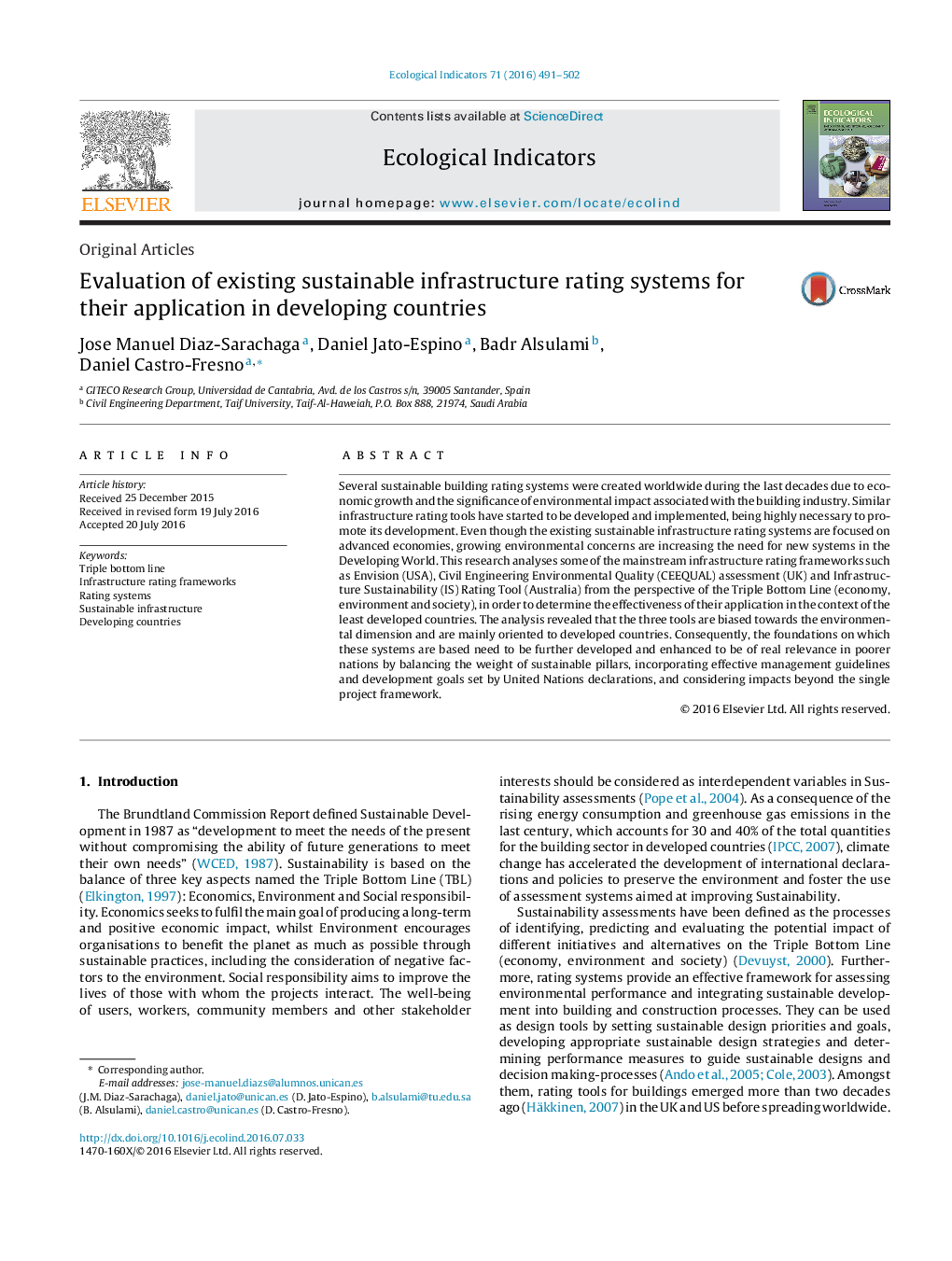 Evaluation of existing sustainable infrastructure rating systems for their application in developing countries