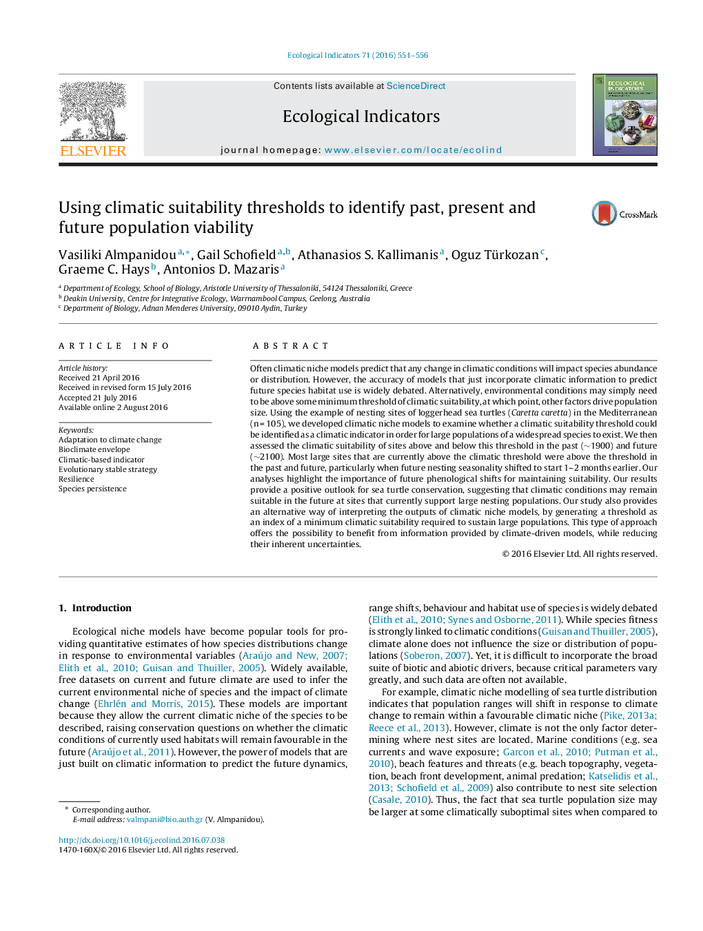 Using climatic suitability thresholds to identify past, present and future population viability