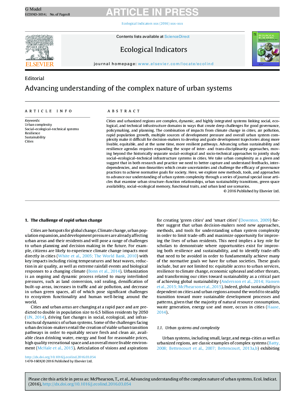 Advancing understanding of the complex nature of urban systems