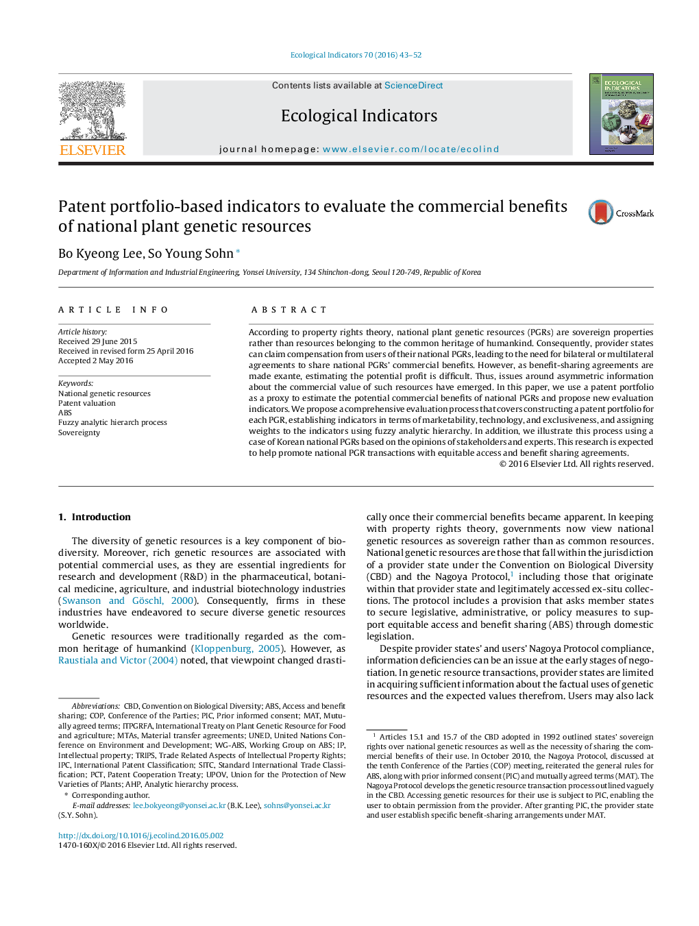 Patent portfolio-based indicators to evaluate the commercial benefits of national plant genetic resources