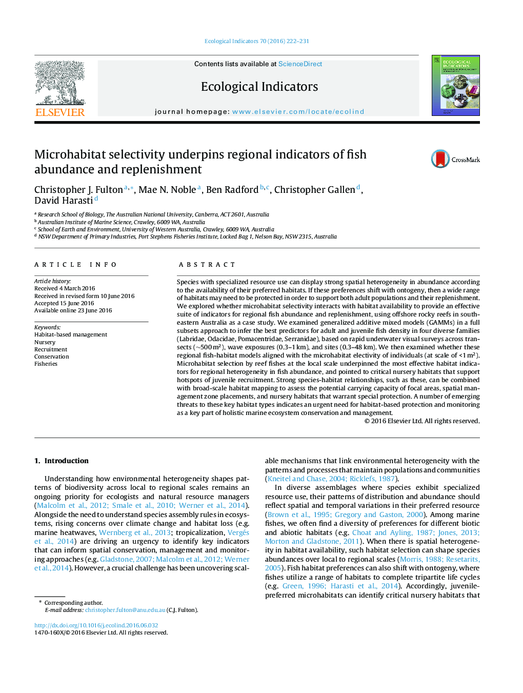 Microhabitat selectivity underpins regional indicators of fish abundance and replenishment