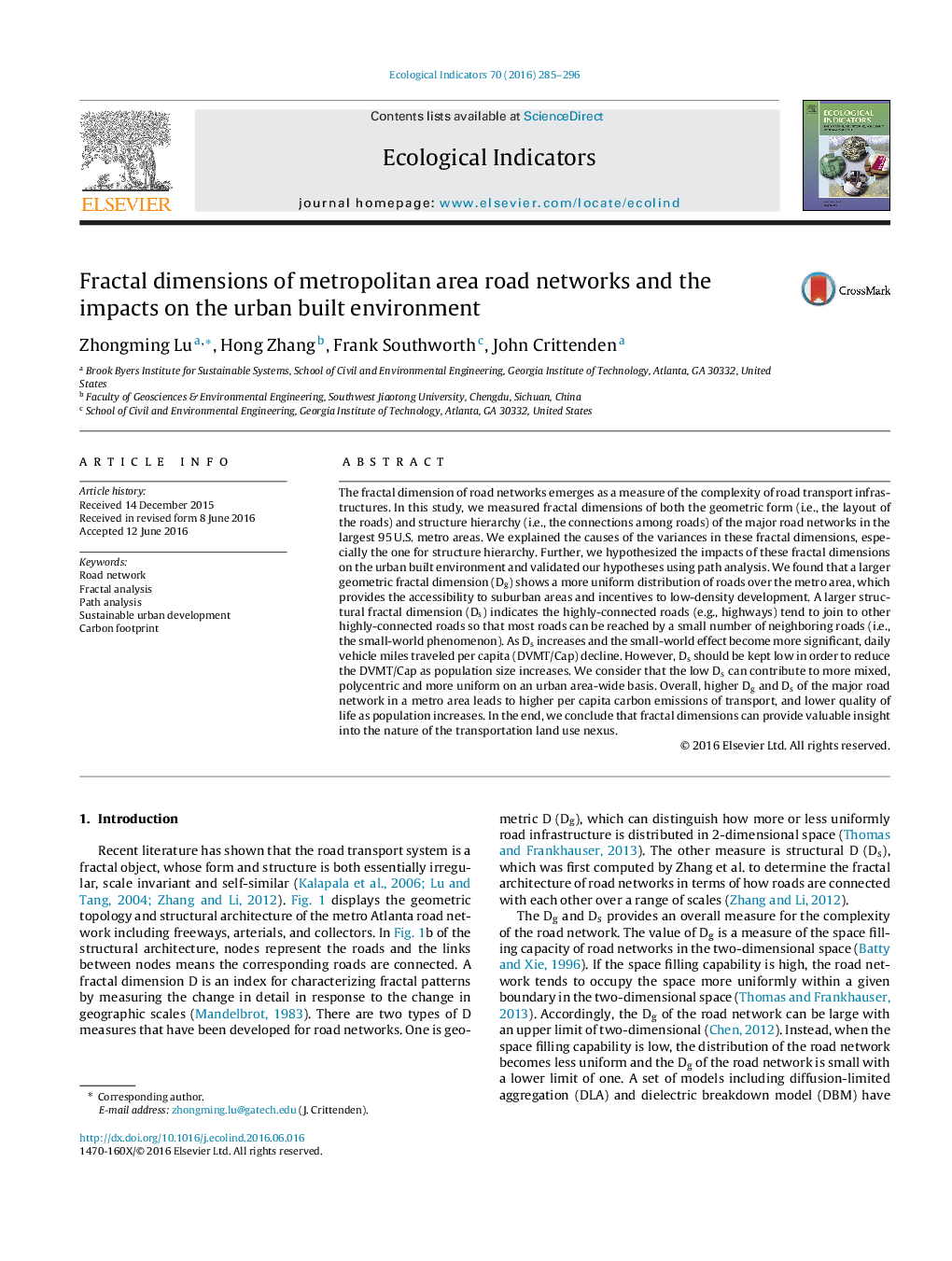 Fractal dimensions of metropolitan area road networks and the impacts on the urban built environment