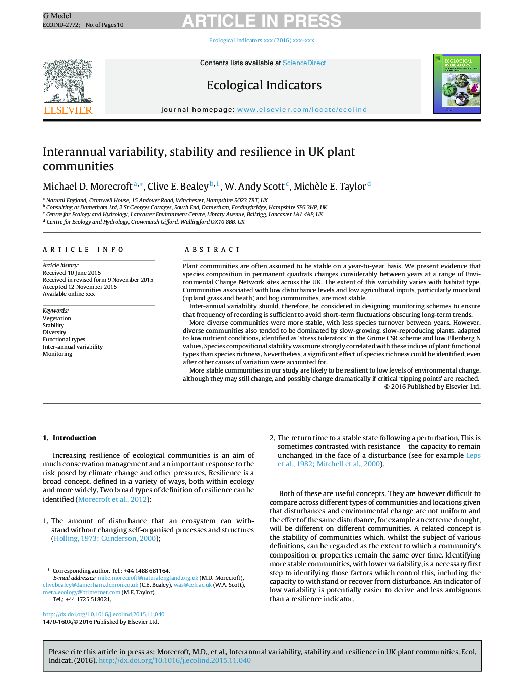 Interannual variability, stability and resilience in UK plant communities