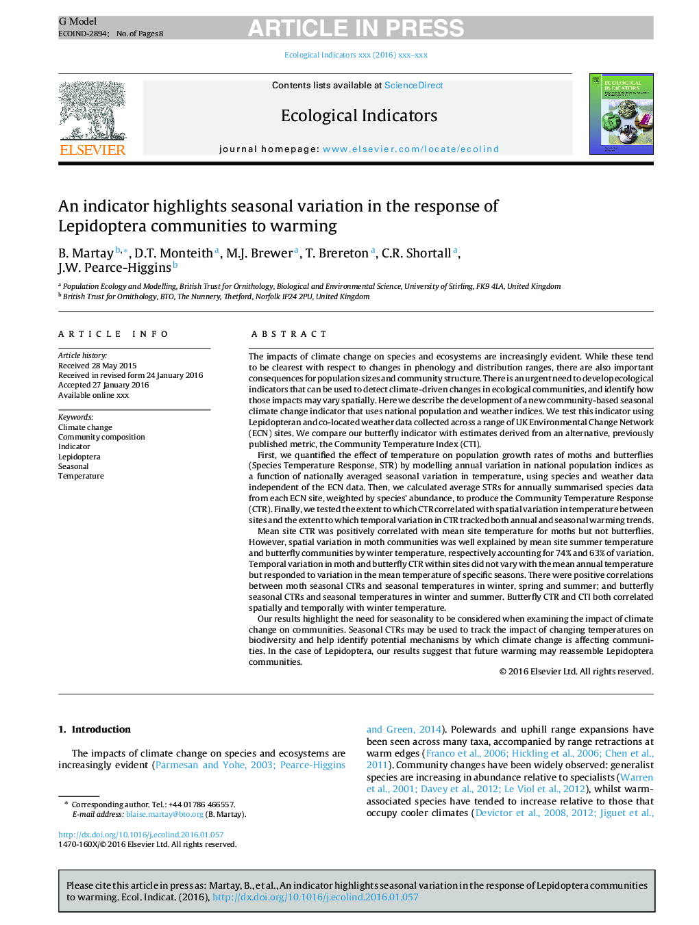 An indicator highlights seasonal variation in the response of Lepidoptera communities to warming