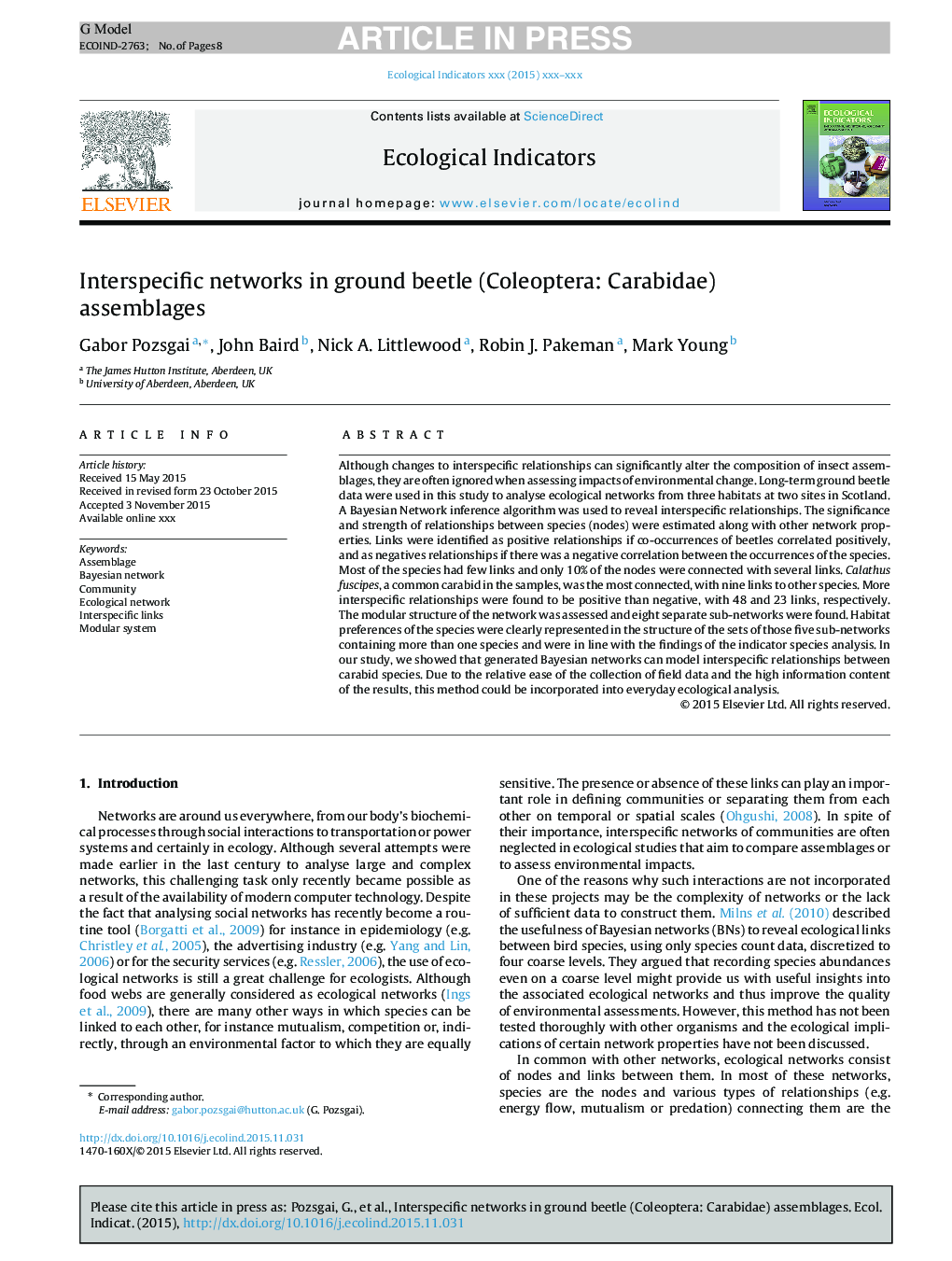 Interspecific networks in ground beetle (Coleoptera: Carabidae) assemblages