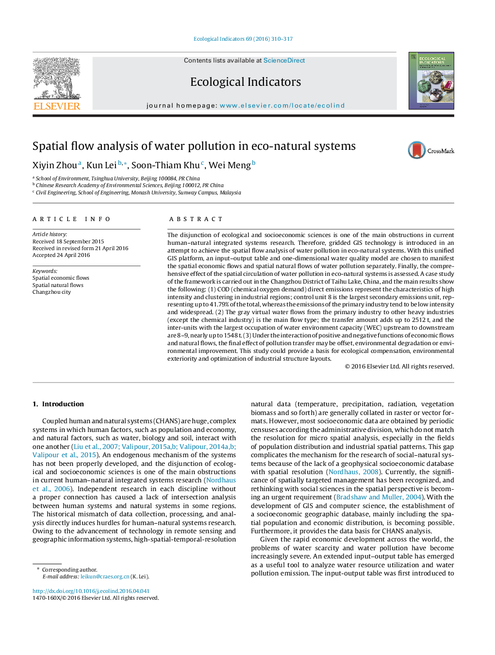 Spatial flow analysis of water pollution in eco-natural systems