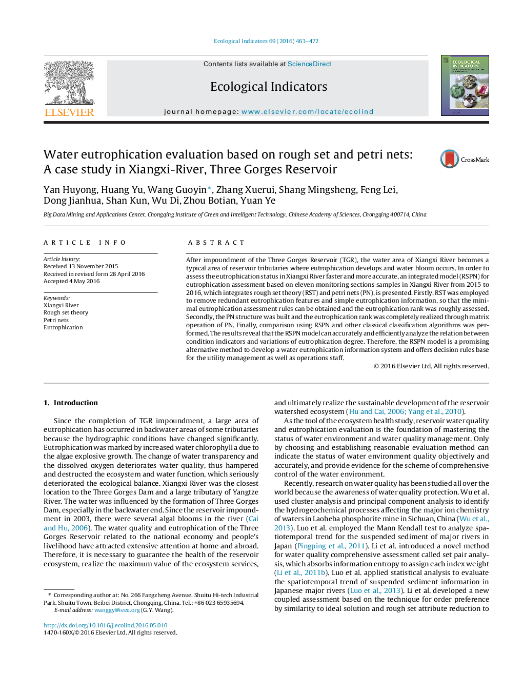 Water eutrophication evaluation based on rough set and petri nets: A case study in Xiangxi-River, Three Gorges Reservoir