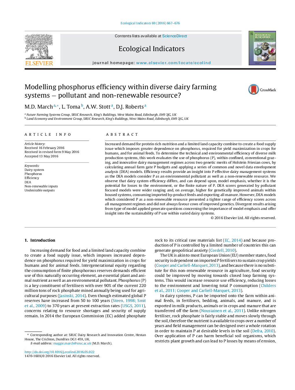 Modelling phosphorus efficiency within diverse dairy farming systems â pollutant and non-renewable resource?