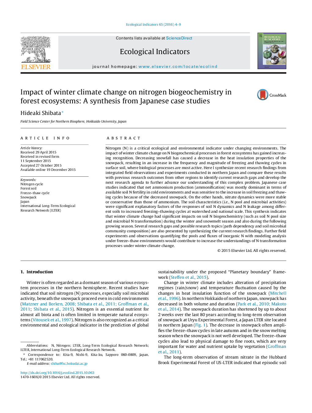 Impact of winter climate change on nitrogen biogeochemistry in forest ecosystems: A synthesis from Japanese case studies