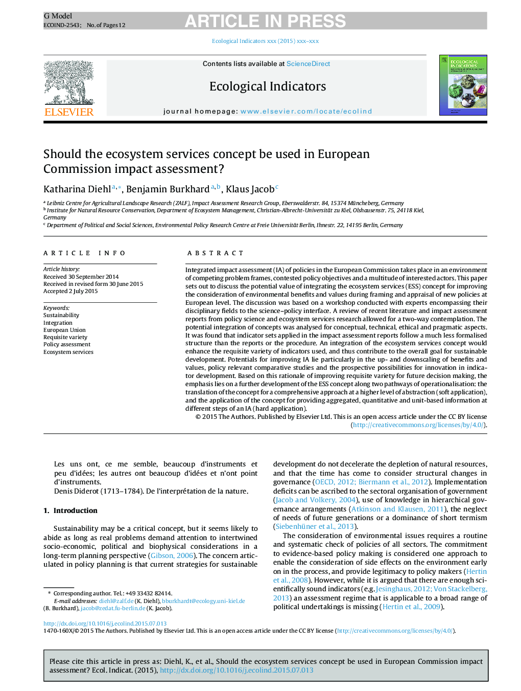 Should the ecosystem services concept be used in European Commission impact assessment?