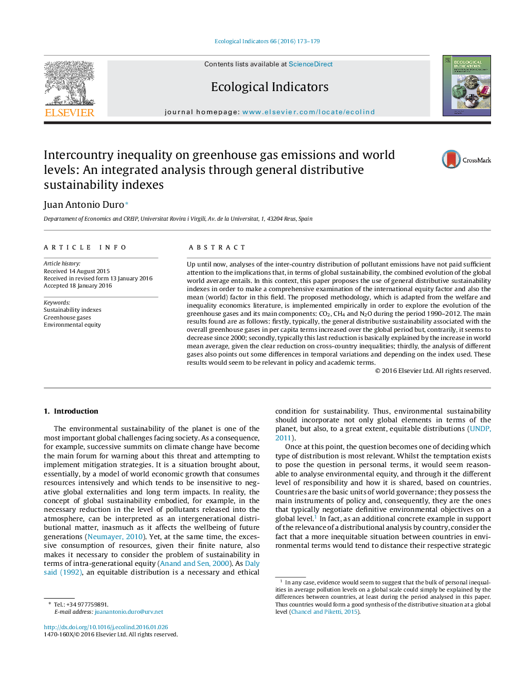 Intercountry inequality on greenhouse gas emissions and world levels: An integrated analysis through general distributive sustainability indexes