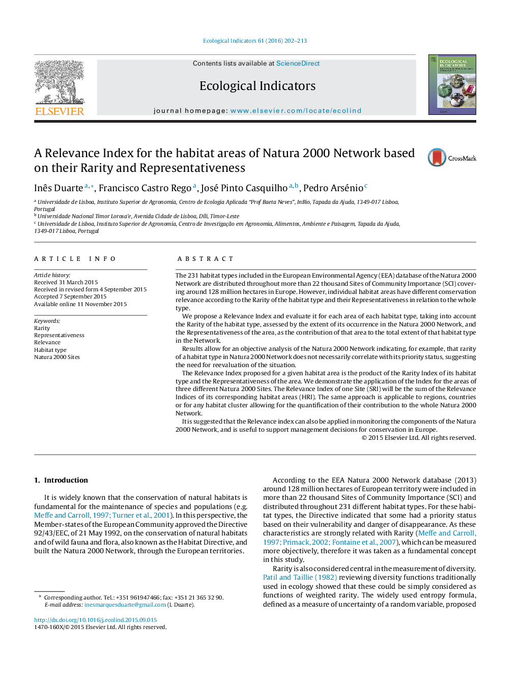 A Relevance Index for the habitat areas of Natura 2000 Network based on their Rarity and Representativeness